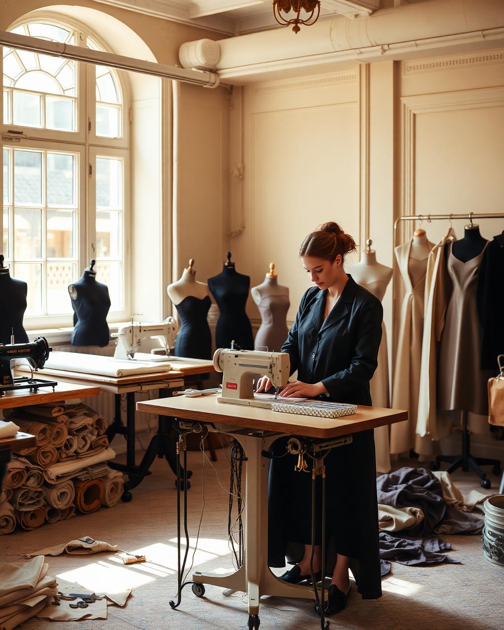 Fashion designer at work in the Sisia tailoring studio
