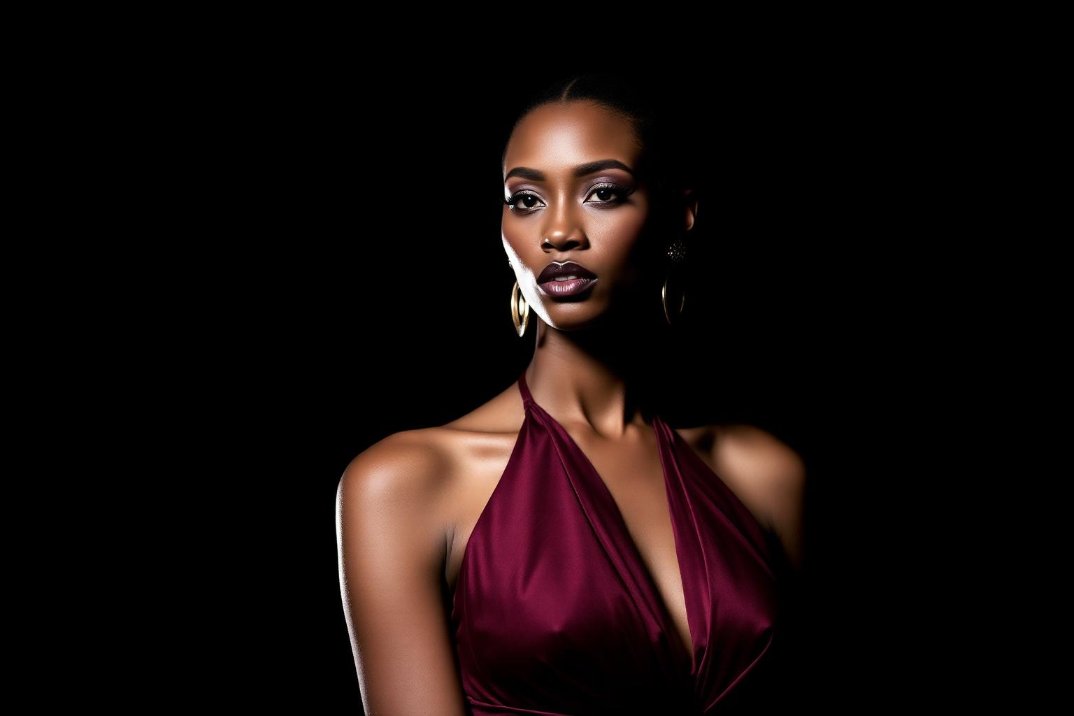 Couture model wearing a bespoke burgundy evening gown